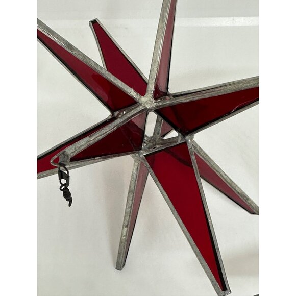 Set of 2 Red Moravian Star Ornaments – 3D Stained Glass Hanging Stars 5"x4.5" - Picture 7 of 10